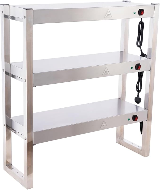 Commercial 90cm Food Heating Lamp, Buffet Food Warmer Light Stainless Steel Heated Gantry Triple Tier for Fried Chicken French Fry Warming Station