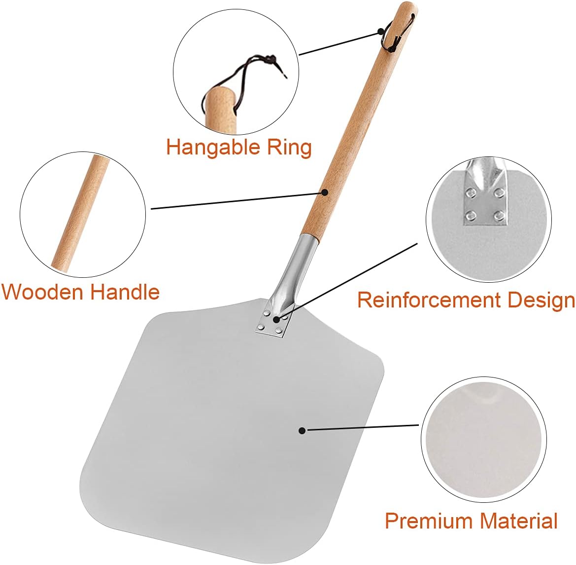 Aluminum Pizza Paddle with Detachable Long Wooden Handle and 12 Inch - Image 4