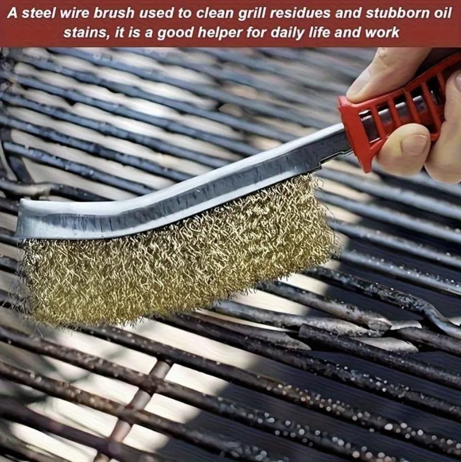 1pcs Heavy Duty Stainless Steel Wire Brushes – Rust & Residue Remover with Ergonomic Red Handles – Durable BBQ Grill Cleaner for Outdoor Cooking, Welding Slag, Metal Surfaces & Workshop Cleaning - Image 6