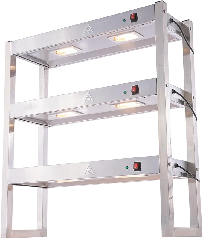 Commercial 90cm Food Heating Lamp, Buffet Food Warmer Light Stainless Steel Heated Gantry Triple Tier for Fried Chicken French Fry Warming Station