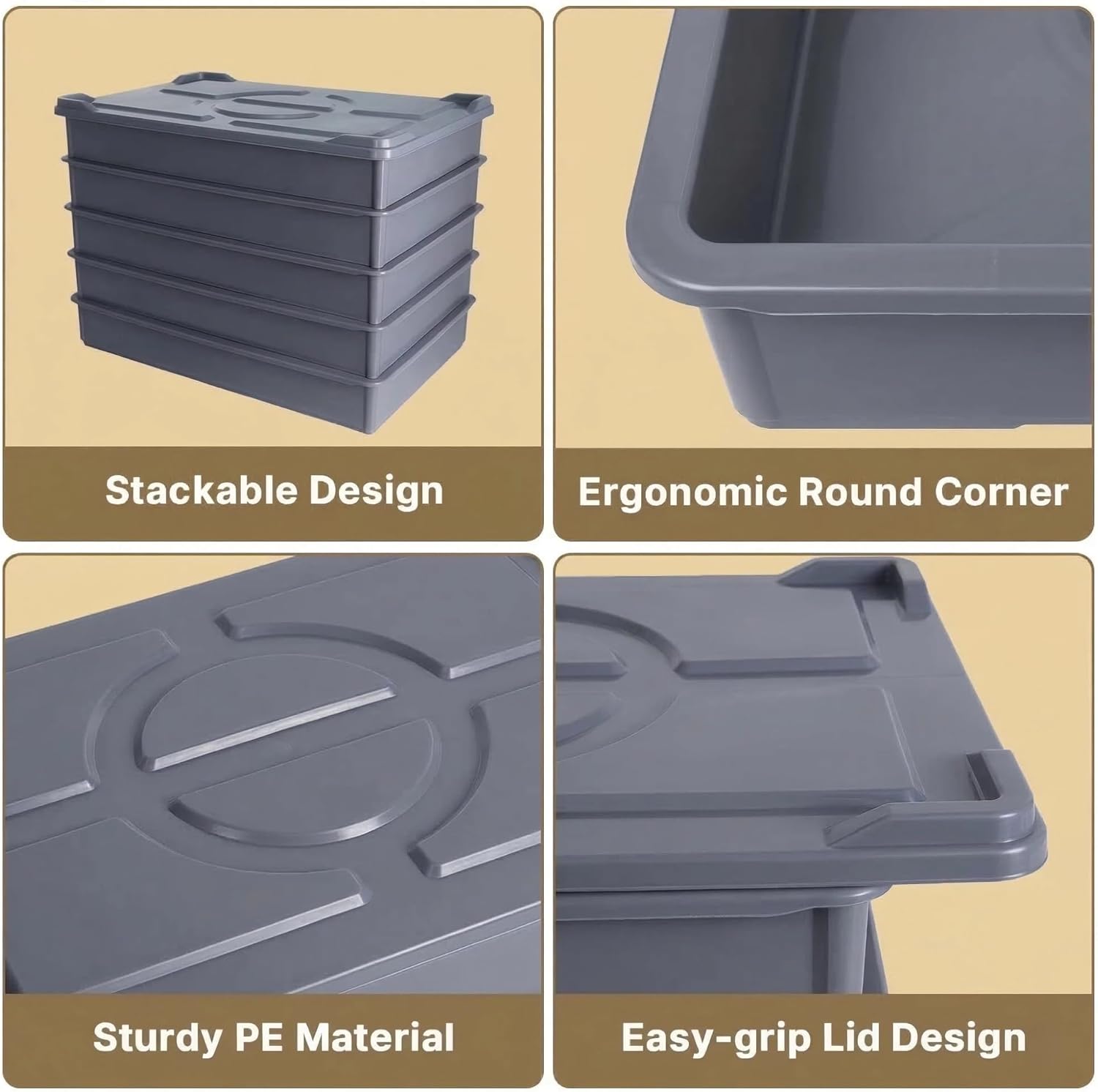 5 Colour Coded Dough Storage-Tray With 1 Lid (Gray) - Image 3