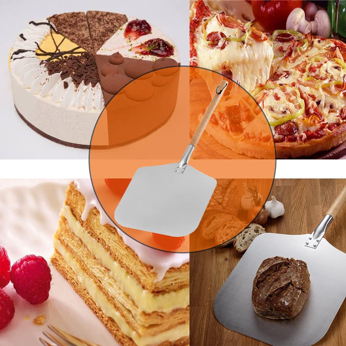 Aluminum Pizza Paddle with Detachable Long Wooden Handle and 12 Inch - Image 2