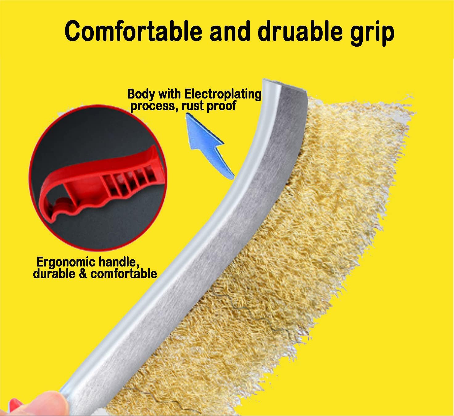 1pcs Heavy Duty Stainless Steel Wire Brushes – Rust & Residue Remover with Ergonomic Red Handles – Durable BBQ Grill Cleaner for Outdoor Cooking, Welding Slag, Metal Surfaces & Workshop Cleaning - Image 4