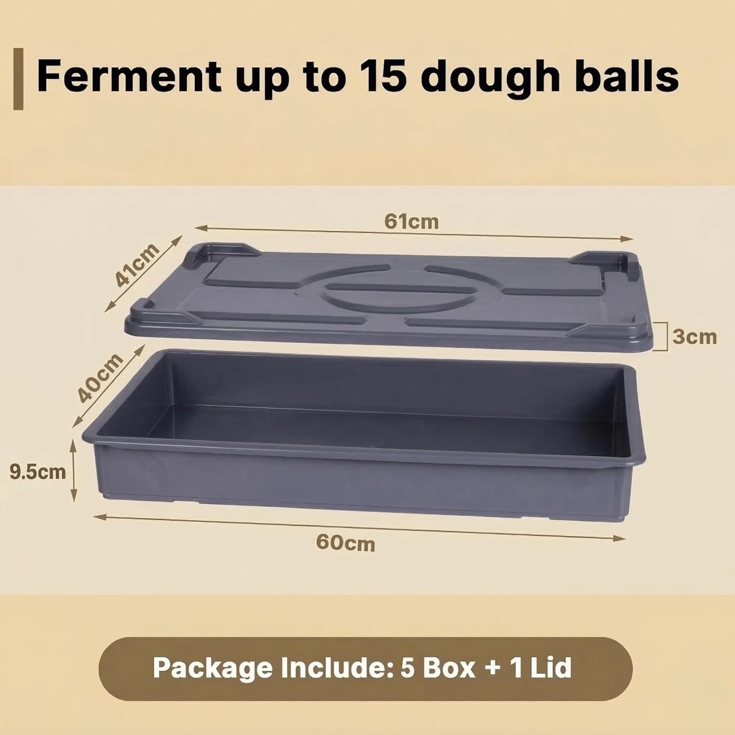 5 Colour Coded Dough Storage-Tray With 1 Lid (Gray) - Image 2