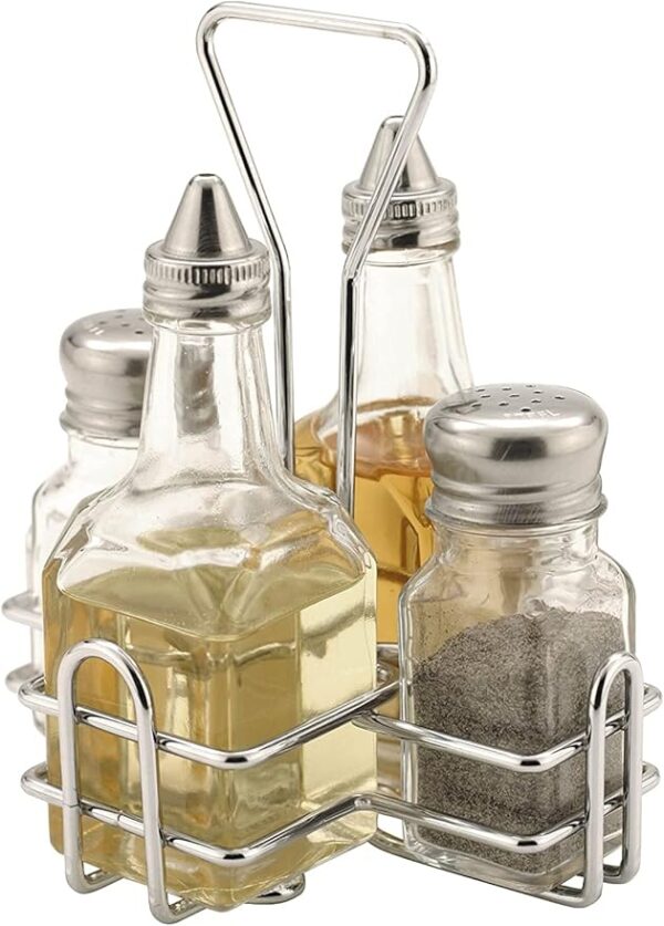 Condiment Set [4 Pieces], Salt-Pepper/Oil-Vinegar Set, Stainless Steel ...