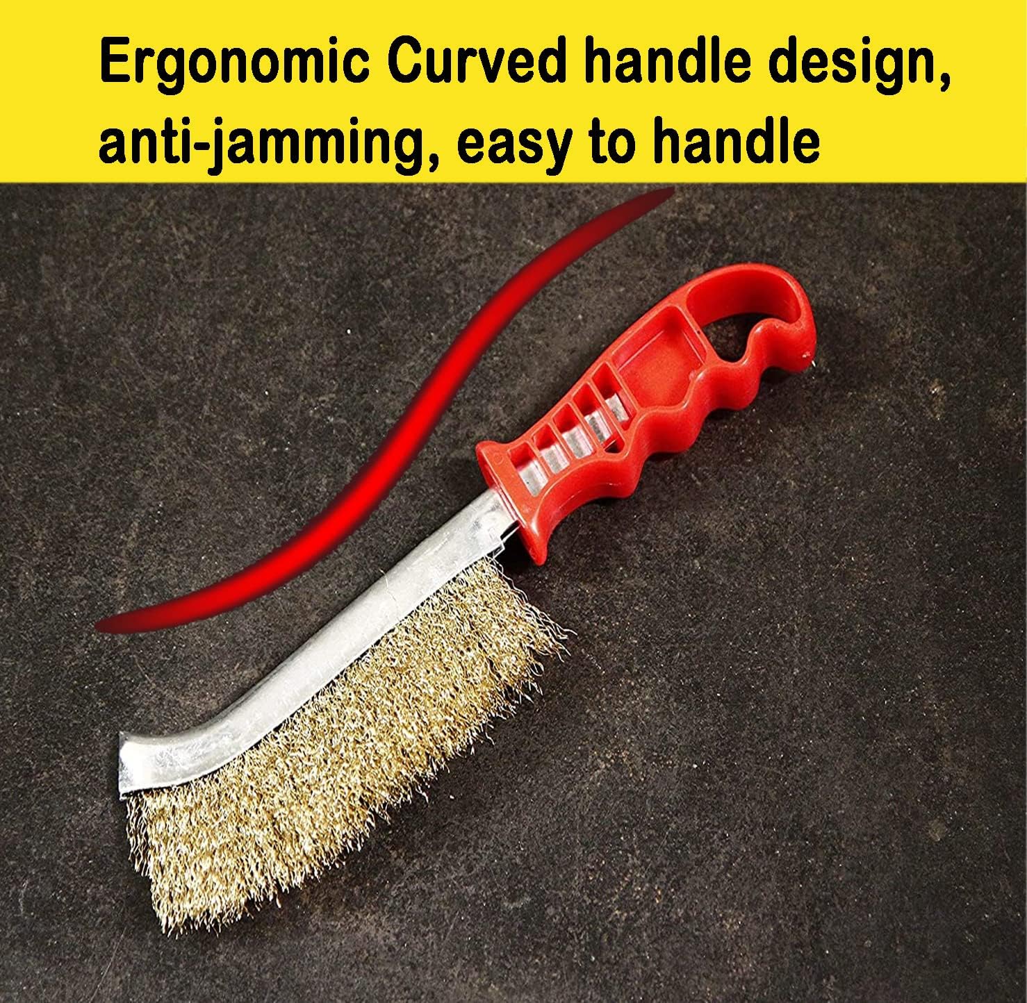 1pcs Heavy Duty Stainless Steel Wire Brushes – Rust & Residue Remover with Ergonomic Red Handles – Durable BBQ Grill Cleaner for Outdoor Cooking, Welding Slag, Metal Surfaces & Workshop Cleaning - Image 3