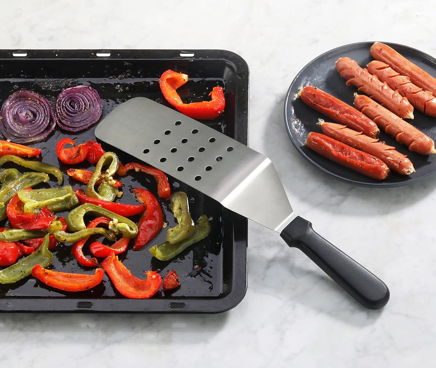 Plastic Handle Flexible Grill Turner/Spatula, 14.5-Inch, Perforated, Black - Image 3