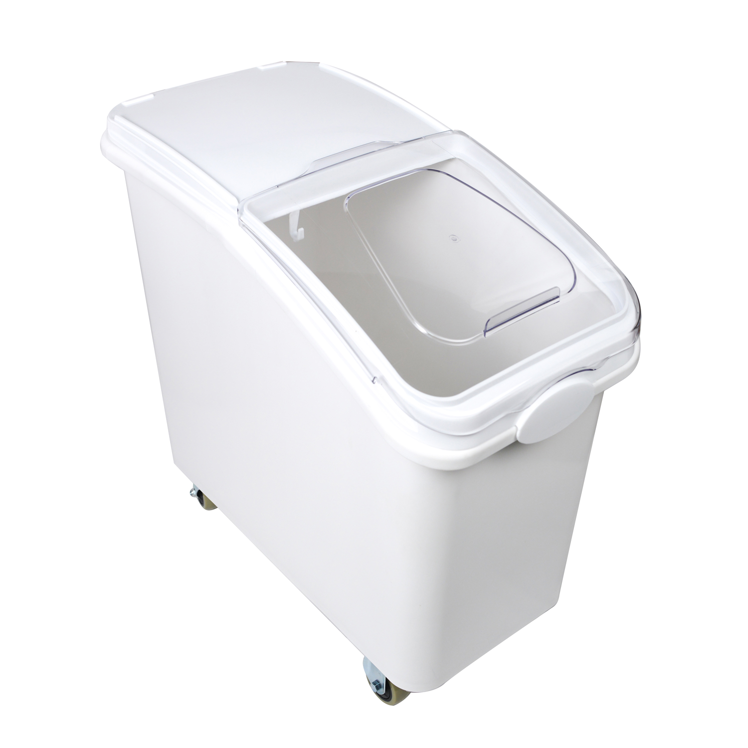 Mobile Ingredient Bin 102 litre Transparent lid, large Ingredient Storage Container with Scoop and Wheels