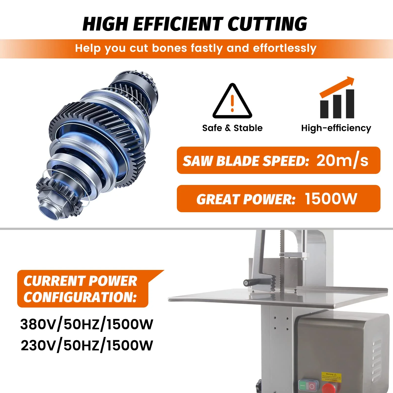 Hosty 79″ Blade Stainless Steel Floor Model Vertical Band Meat Saw – 2 hp, 110V