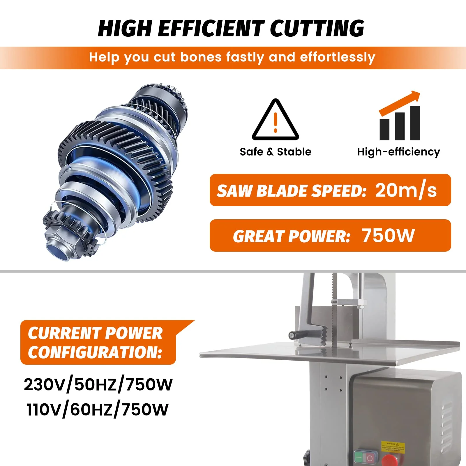 Hosty Commercial 65″ Blade Meat Bone Saw Machine 750W