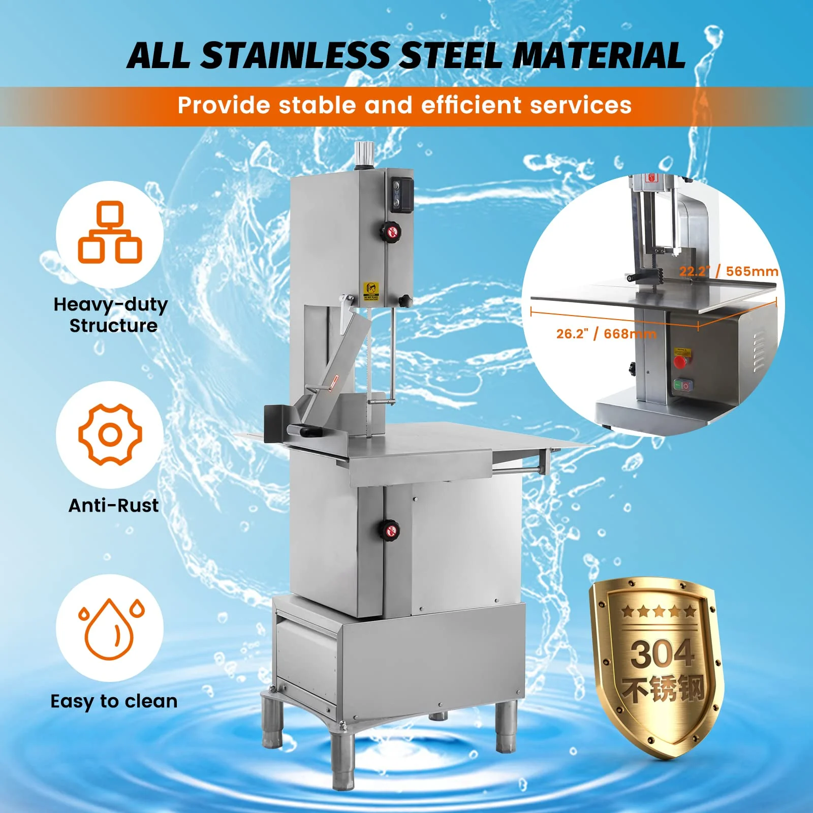 Hosty 79″ Blade Stainless Steel Floor Model Vertical Band Meat Saw – 2 hp, 110V