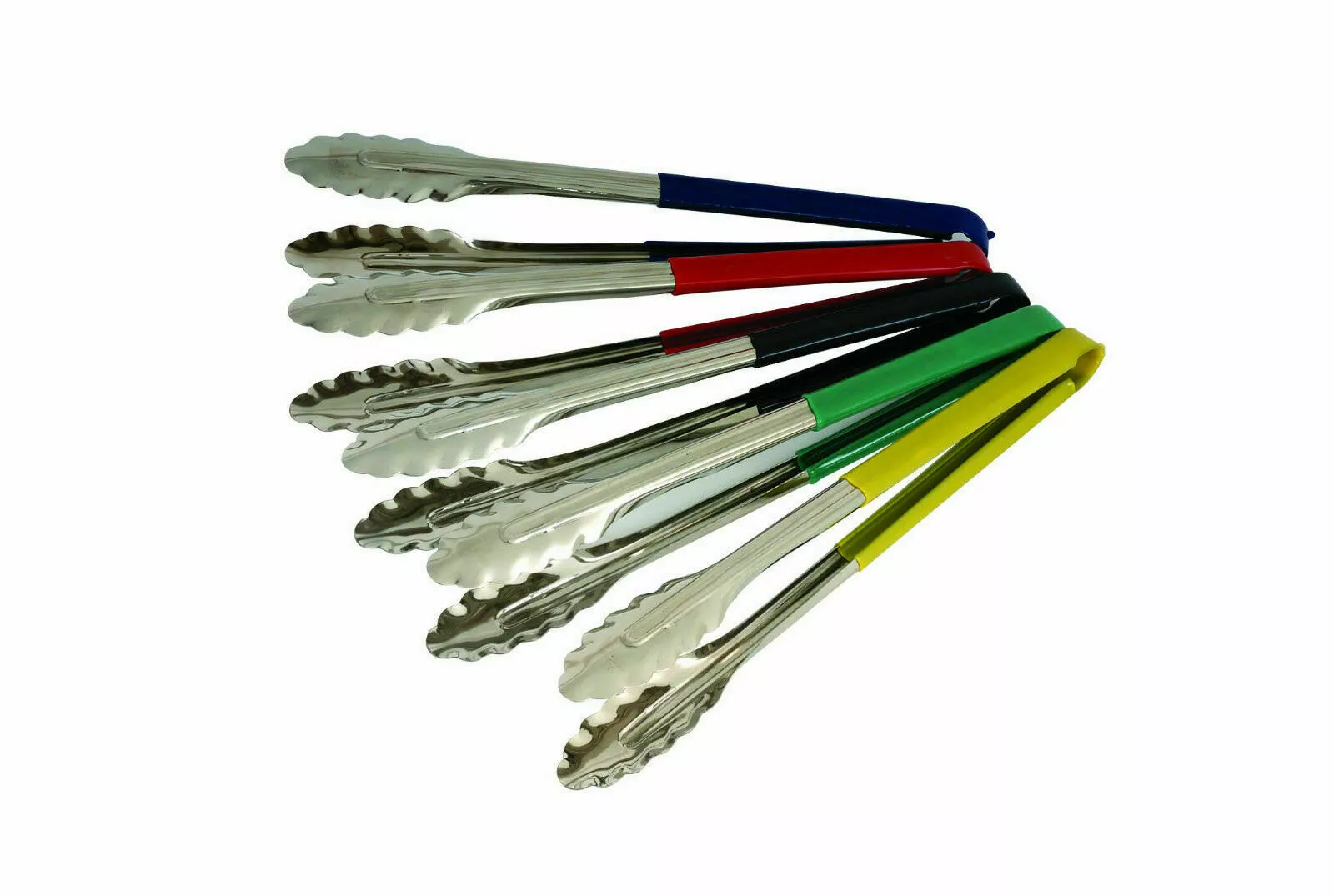 5 x Stainless Steel Kitchen Tongs 12" Serving Tongs - Colour Coded
